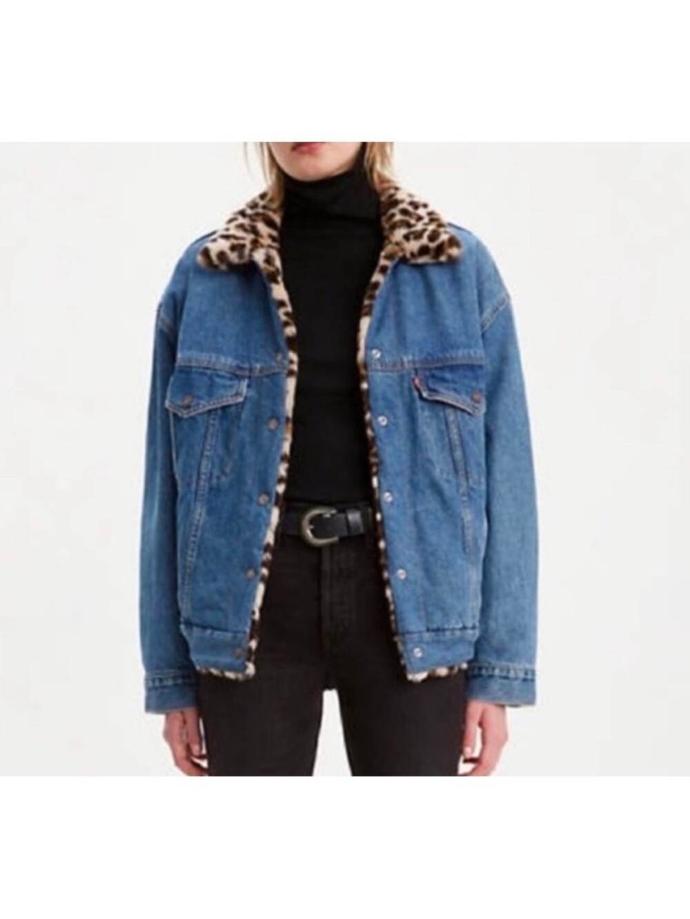 Levi’s Denim Jacket with Leopard Faux-Fur Lining - Blue